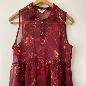 Arizona Jeans Sheer Sleeveless Burgundy & Floral